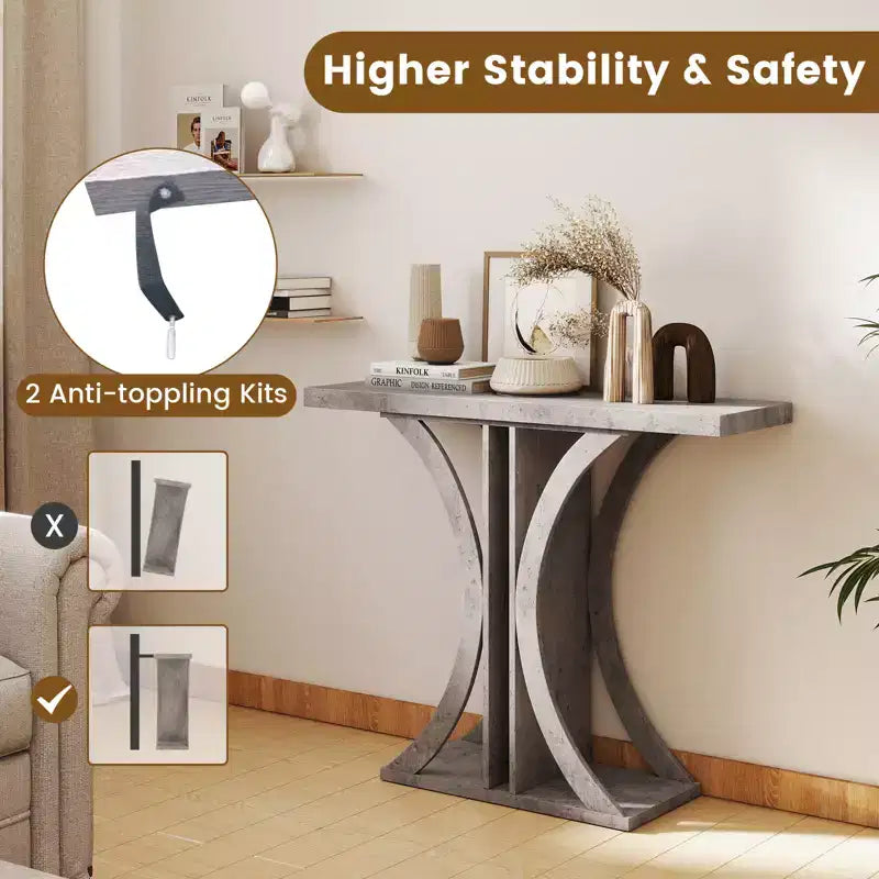 Costway Console Table 40'' Rectangular Entryway Table w/Geometric Frame for Living Room Gray