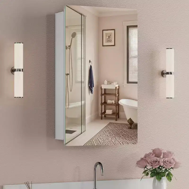 Modern Rounded Corner Metal Frame Medicine Cabinet with Mirror Door,Wall Mounted Bathroom Cabinet