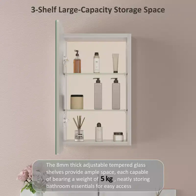 Modern Rounded Corner Metal Frame Medicine Cabinet with Mirror Door,Wall Mounted Bathroom Cabinet