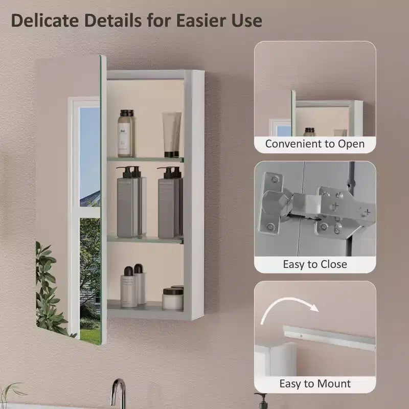 Modern Rounded Corner Metal Frame Medicine Cabinet with Mirror Door,Wall Mounted Bathroom Cabinet