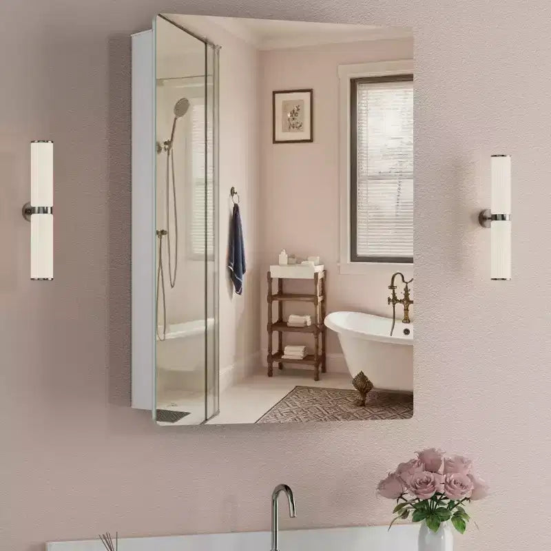 Modern Rounded Corner Metal Frame Medicine Cabinet with Mirror Door,Wall Mounted Bathroom Cabinet