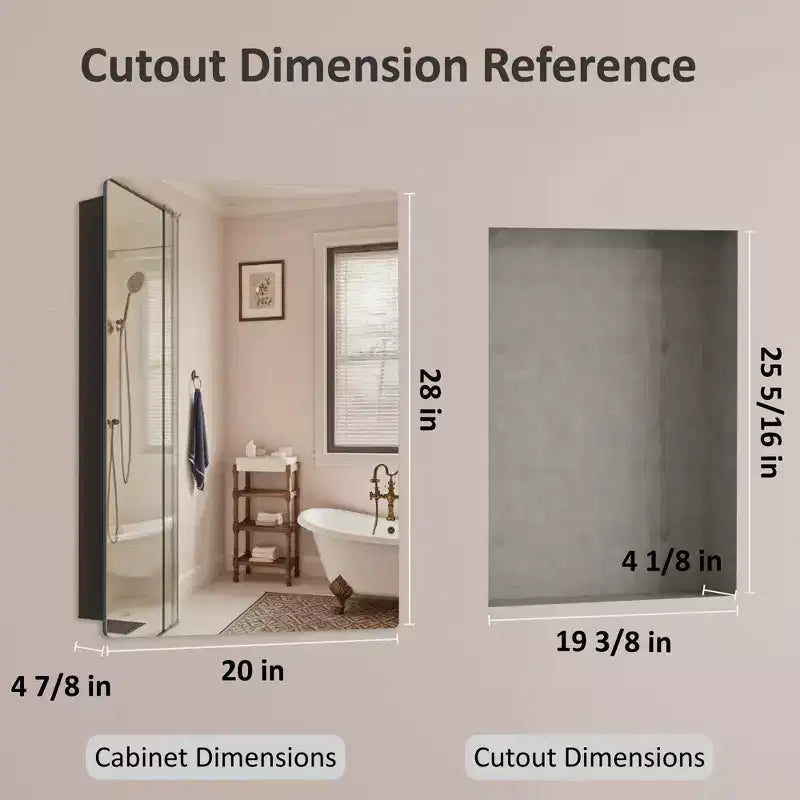 Modern Rounded Corner Metal Frame Medicine Cabinet with Mirror Door,Wall Mounted Bathroom Cabinet