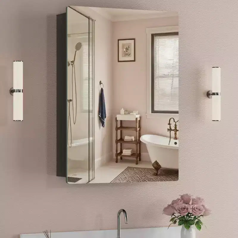 Modern Rounded Corner Metal Frame Medicine Cabinet with Mirror Door,Wall Mounted Bathroom Cabinet