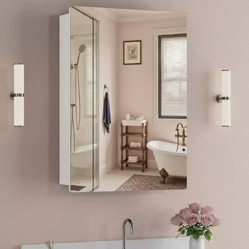 Modern Rounded Corner Metal Frame Medicine Cabinet with Mirror Door,Wall Mounted Bathroom Cabinet