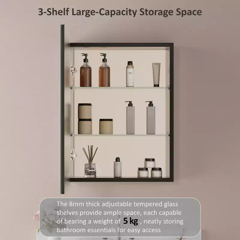 Modern Rounded Corner Metal Frame Medicine Cabinet with Mirror Door,Wall Mounted Bathroom Cabinet