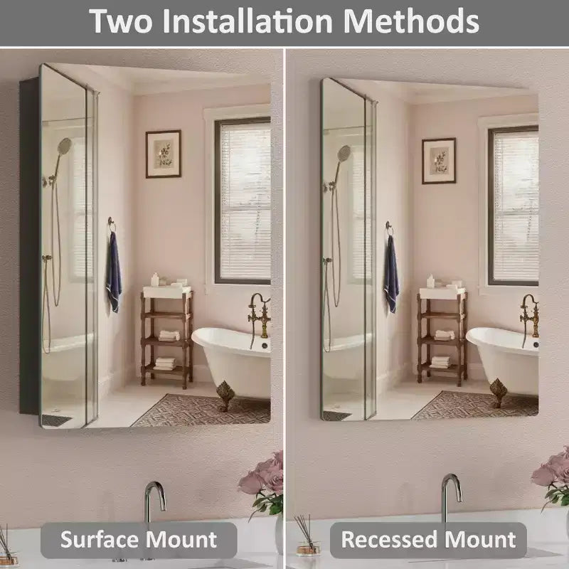 Modern Rounded Corner Metal Frame Medicine Cabinet with Mirror Door,Wall Mounted Bathroom Cabinet