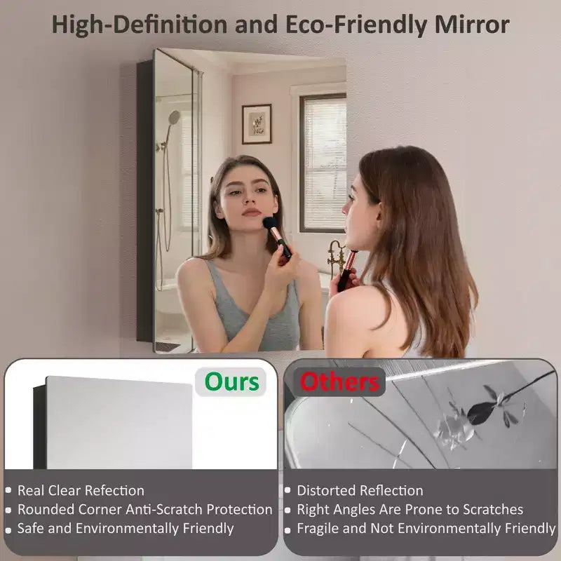Modern Rounded Corner Metal Frame Medicine Cabinet with Mirror Door,Wall Mounted Bathroom Cabinet