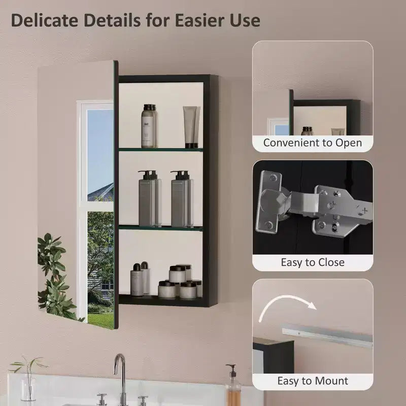 Modern Rounded Corner Metal Frame Medicine Cabinet with Mirror Door,Wall Mounted Bathroom Cabinet