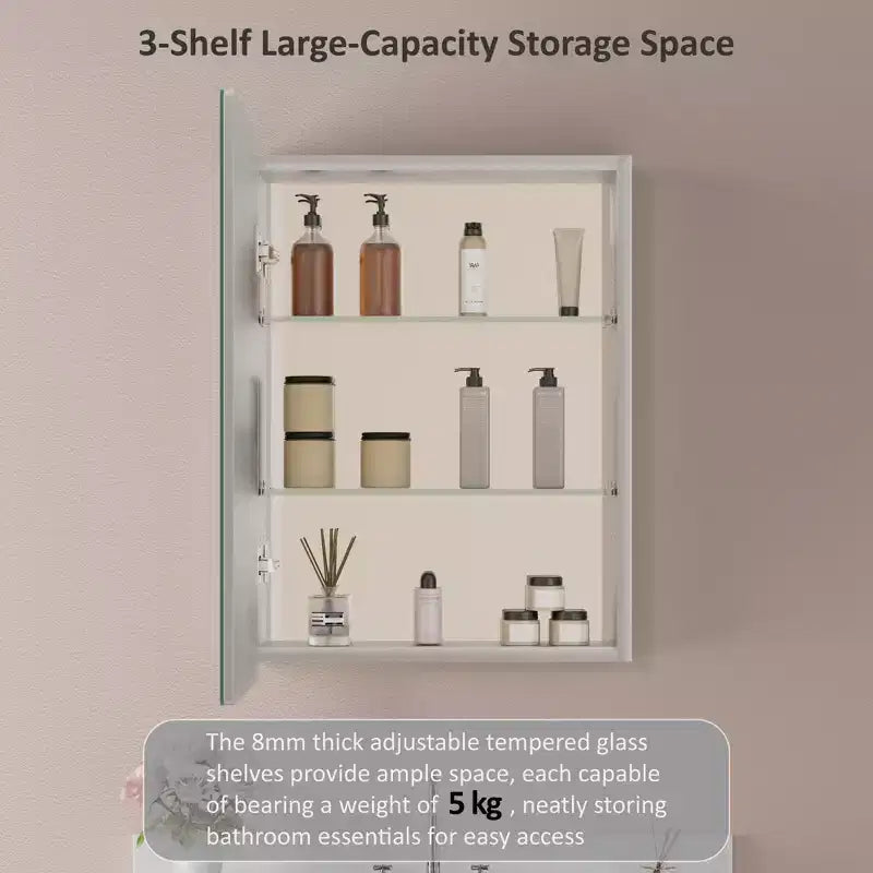Modern Rounded Corner Metal Frame Medicine Cabinet with Mirror Door,Wall Mounted Bathroom Cabinet