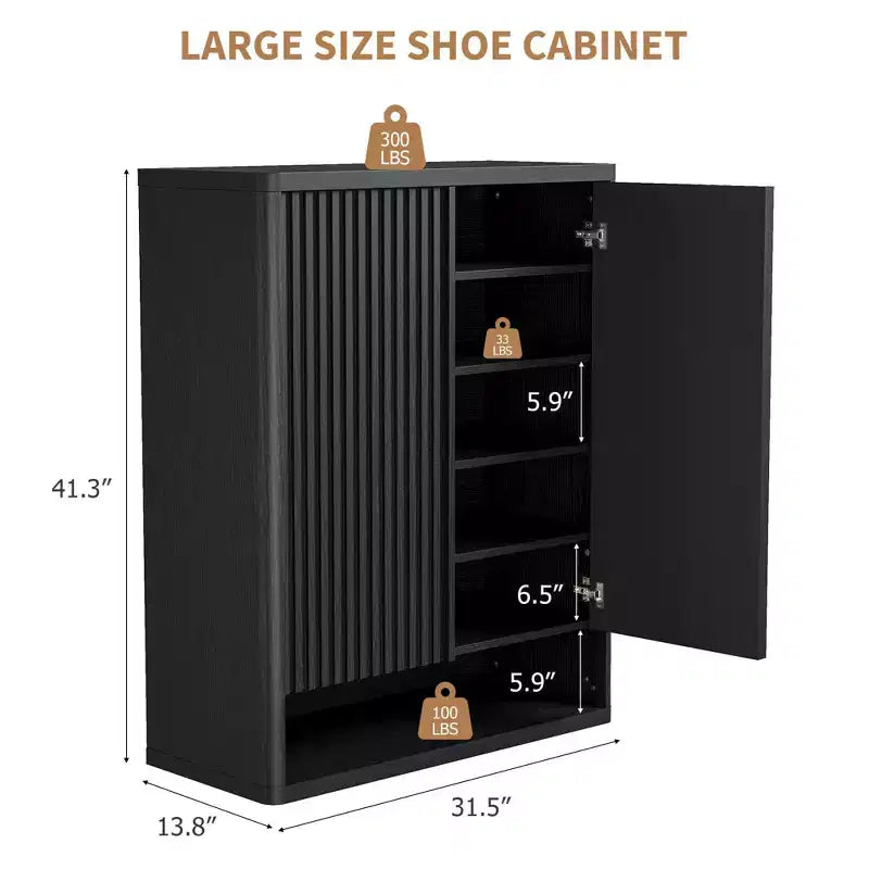 Shoe Cabinet  Modern Fluted Entryway Shoe Storage  31.5x13.8x41.3 Particleboard/MDF  Adjustable Shelves & Doors