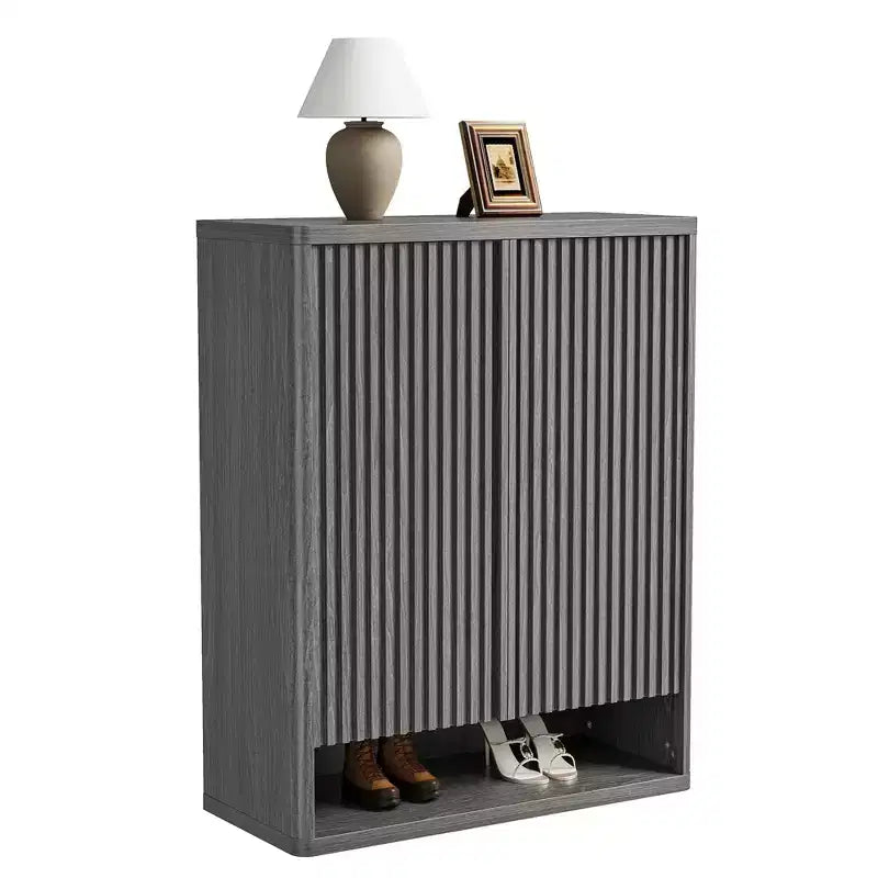Shoe Cabinet  Modern Fluted Entryway Shoe Storage  31.5x13.8x41.3 Particleboard/MDF  Adjustable Shelves & Doors
