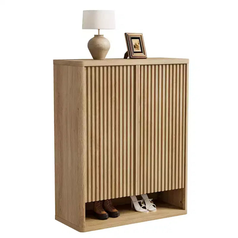 Shoe Cabinet  Modern Fluted Entryway Shoe Storage  31.5x13.8x41.3 Particleboard/MDF  Adjustable Shelves & Doors