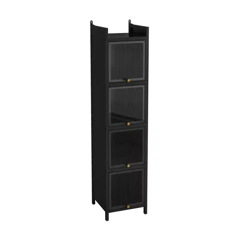 MAYEERTY Modern Four Tiers Glass Door Cabinet with Featuring Five Tiers Storage for Living Room Bathroom Black