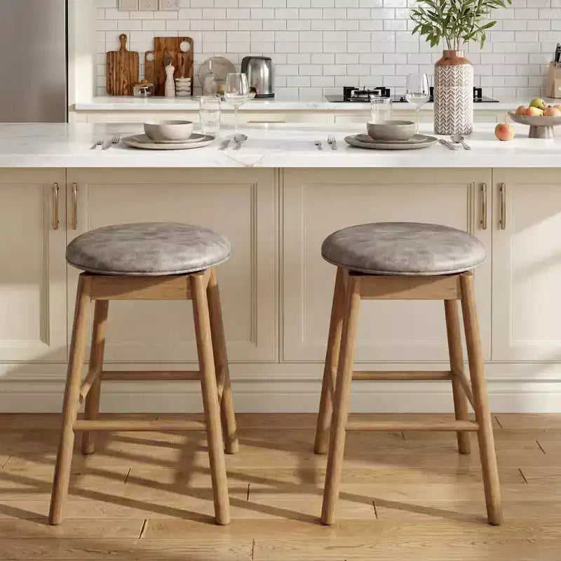 Costway 25'' Swivel Counter Height Barstools Set of 2 w/Solid Wood Legs and Footrests
