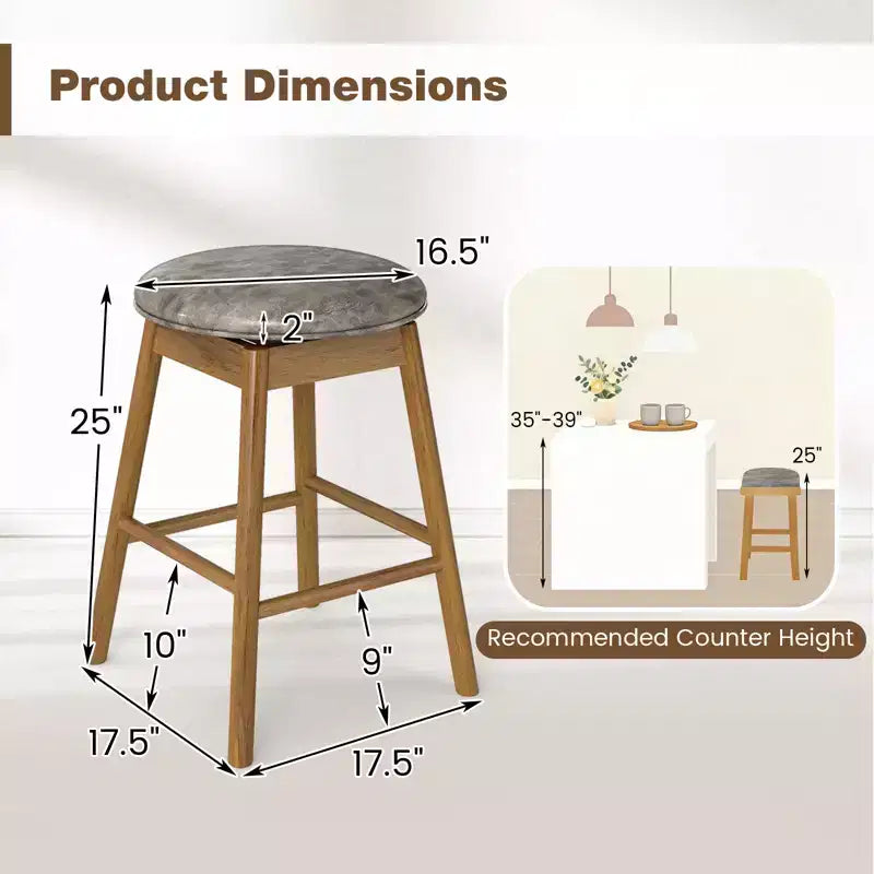 Costway 25'' Swivel Counter Height Barstools Set of 2 w/Solid Wood Legs and Footrests