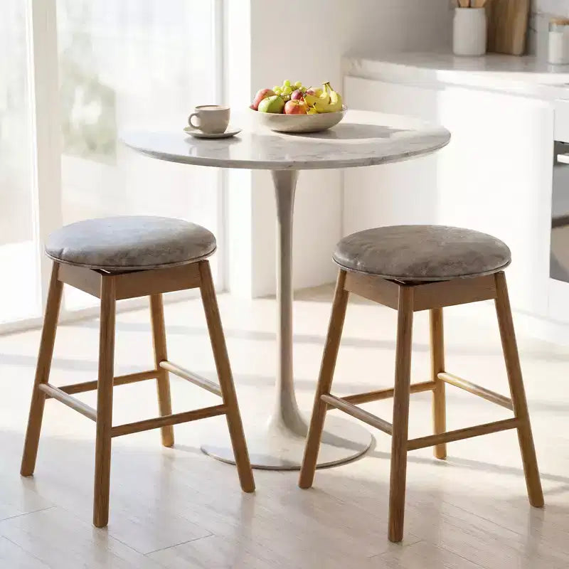 Costway 25'' Swivel Counter Height Barstools Set of 2 w/Solid Wood Legs and Footrests
