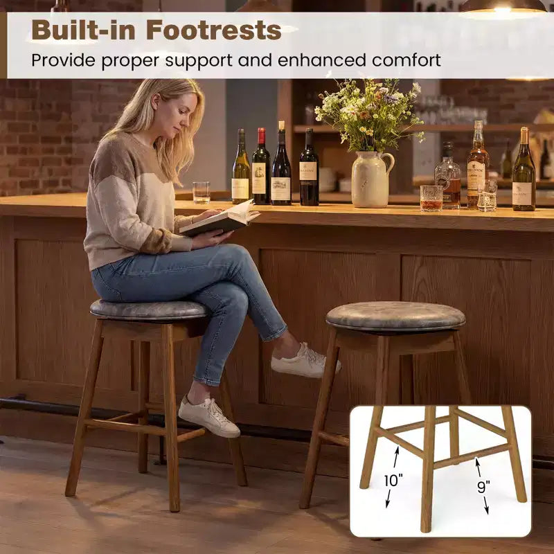 Costway 25'' Swivel Counter Height Barstools Set of 2 w/Solid Wood Legs and Footrests