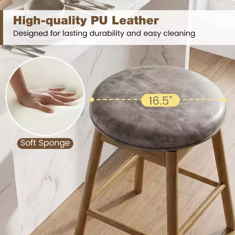 Costway 25'' Swivel Counter Height Barstools Set of 2 w/Solid Wood Legs and Footrests