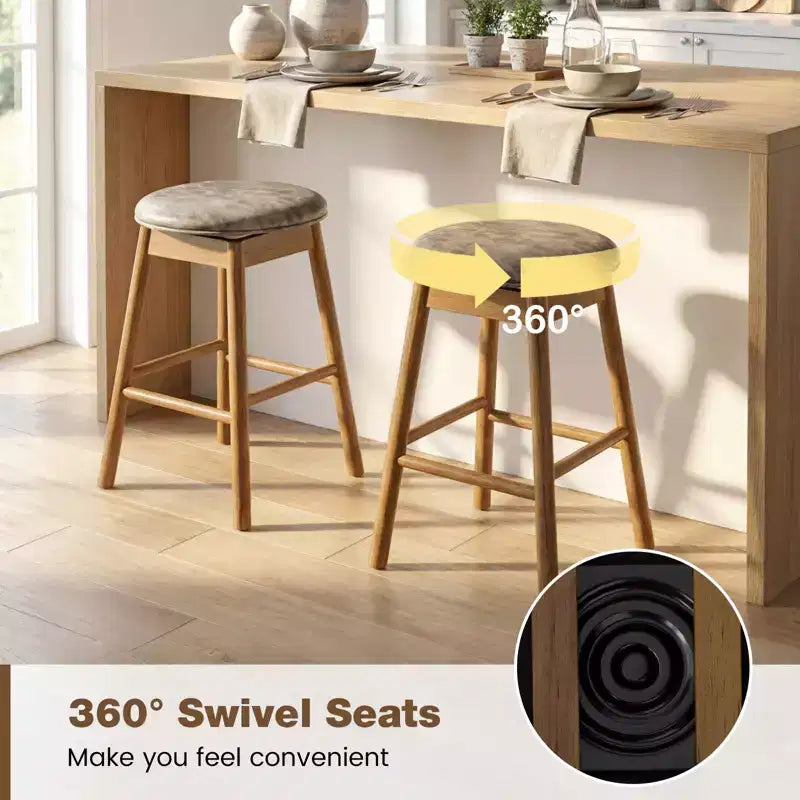 Costway 25'' Swivel Counter Height Barstools Set of 2 w/Solid Wood Legs and Footrests
