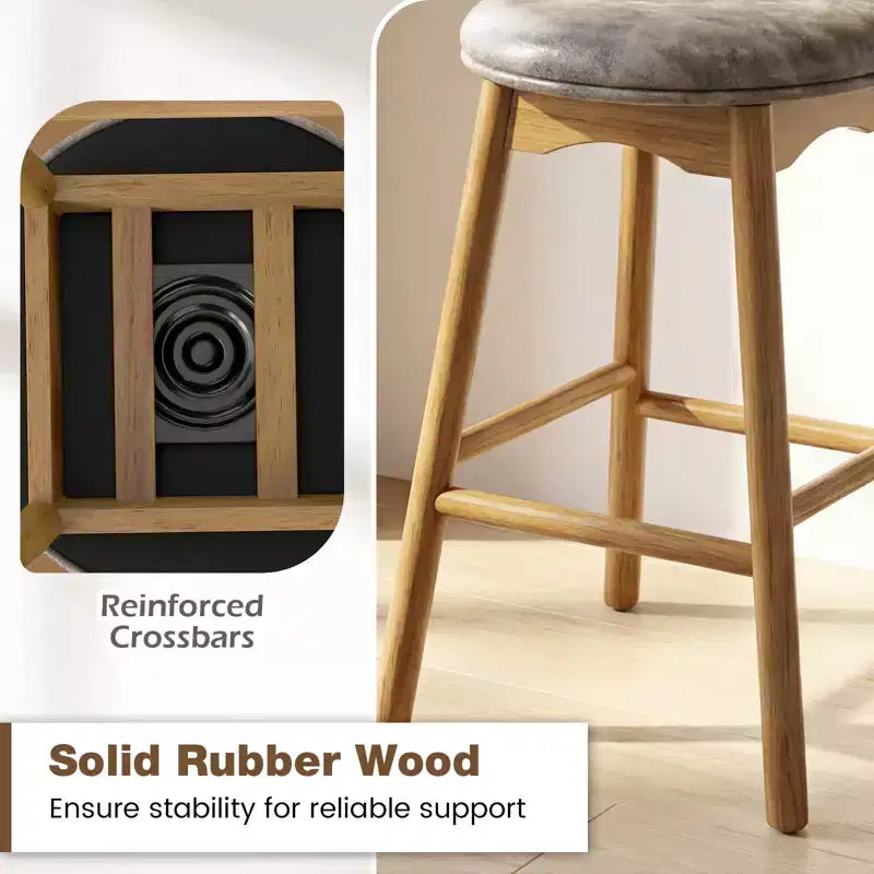 Costway 25'' Swivel Counter Height Barstools Set of 2 w/Solid Wood Legs and Footrests