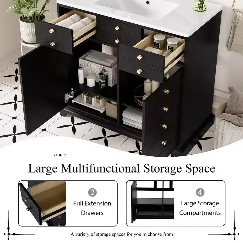 36 Farmhouse Bathroom Vanity with Sink, Single Sink Freestanding Modern Bathroom Vanity Storage Cabinet with 2 Drawers and 2 Cabinets