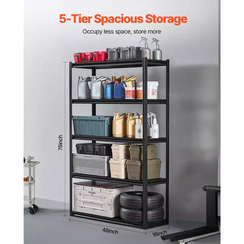 VEVOR Storage Shelves, 3000lbs, 5Tier Garage Storage Shelving, 18 Dx48 Wx78 H Adjustable Metal Shelves for Garage Shelves Utility Rack Shelf,Black