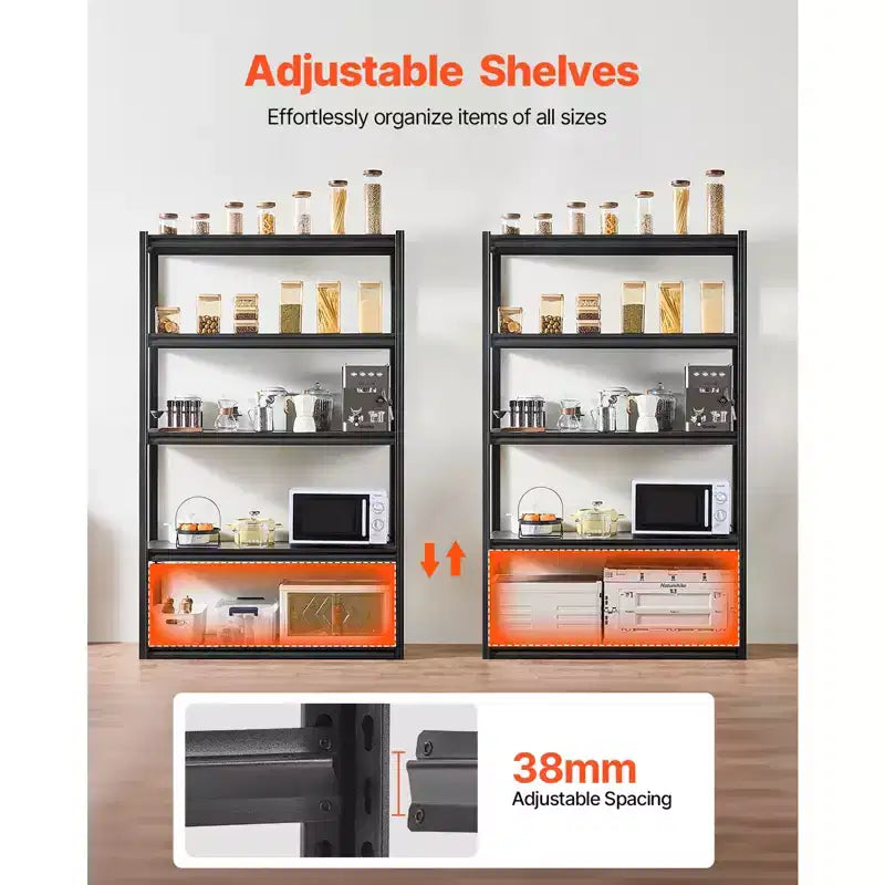 VEVOR Storage Shelves, 3000lbs, 5Tier Garage Storage Shelving, 18 Dx48 Wx78 H Adjustable Metal Shelves for Garage Shelves Utility Rack Shelf,Black