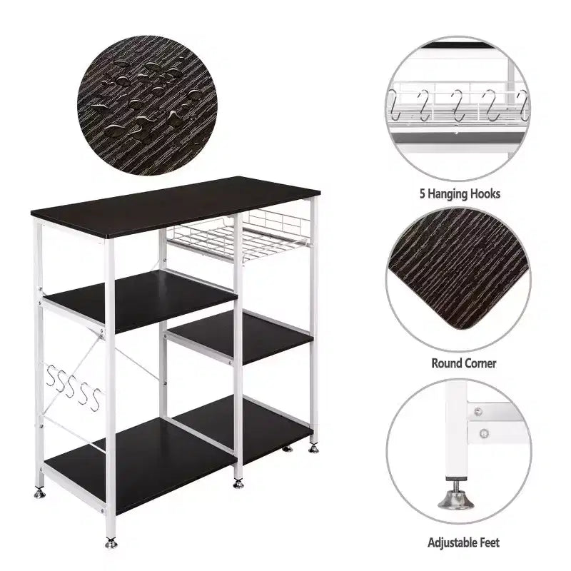 Karl Home Kitchen Baker's Rack 3-Tier Microwave Stand Dark Brown