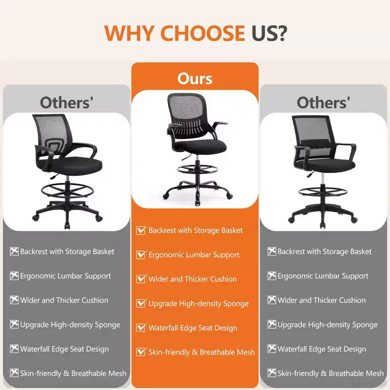 MAYEERTY Ergonomic Office Chair for Standing Desk with Adjustable Height, Computer Desk Chairs, Movable Armrest, Black