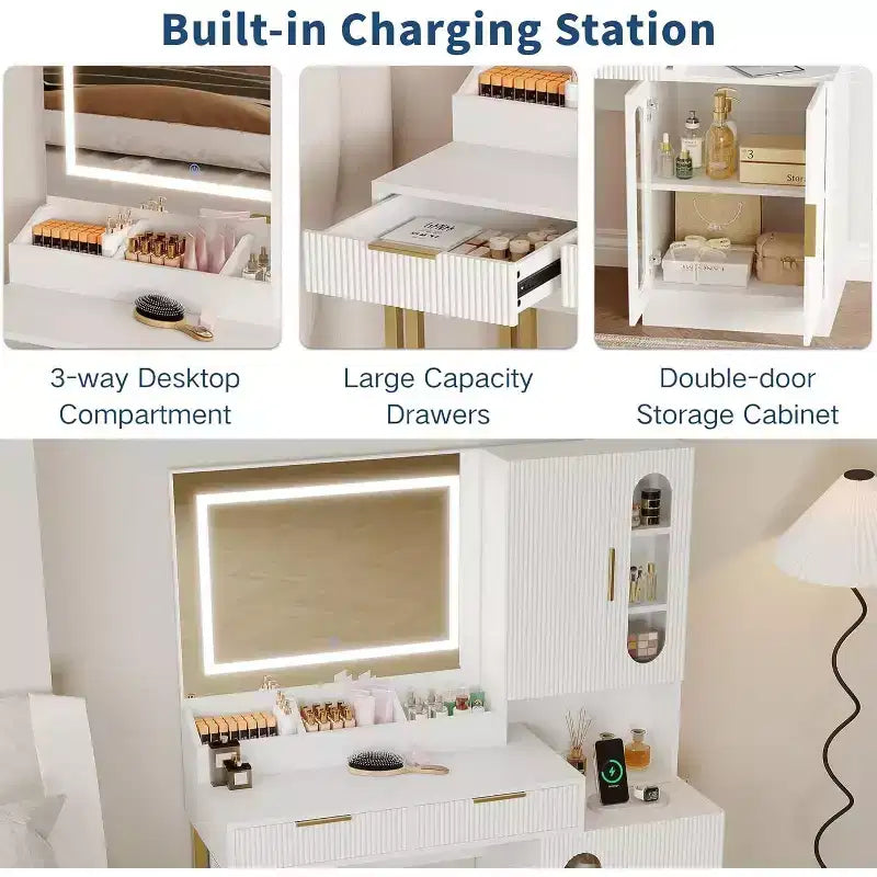45 Wide Makeup Vanity with Large Cabinets, Drawers, Wooden Vanity Desk, Large Capacity for Bedroom