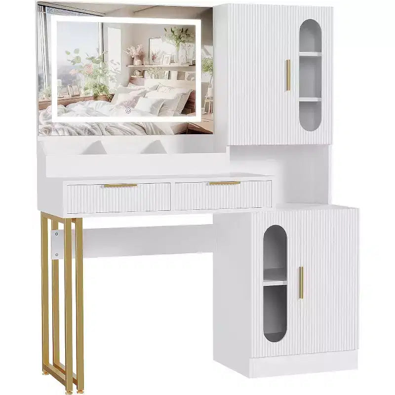 45 Wide Makeup Vanity with Large Cabinets, Drawers, Wooden Vanity Desk, Large Capacity for Bedroom