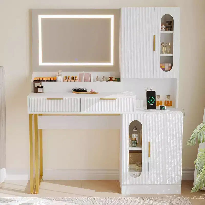 45 Wide Makeup Vanity with Large Cabinets, Drawers, Wooden Vanity Desk, Large Capacity for Bedroom