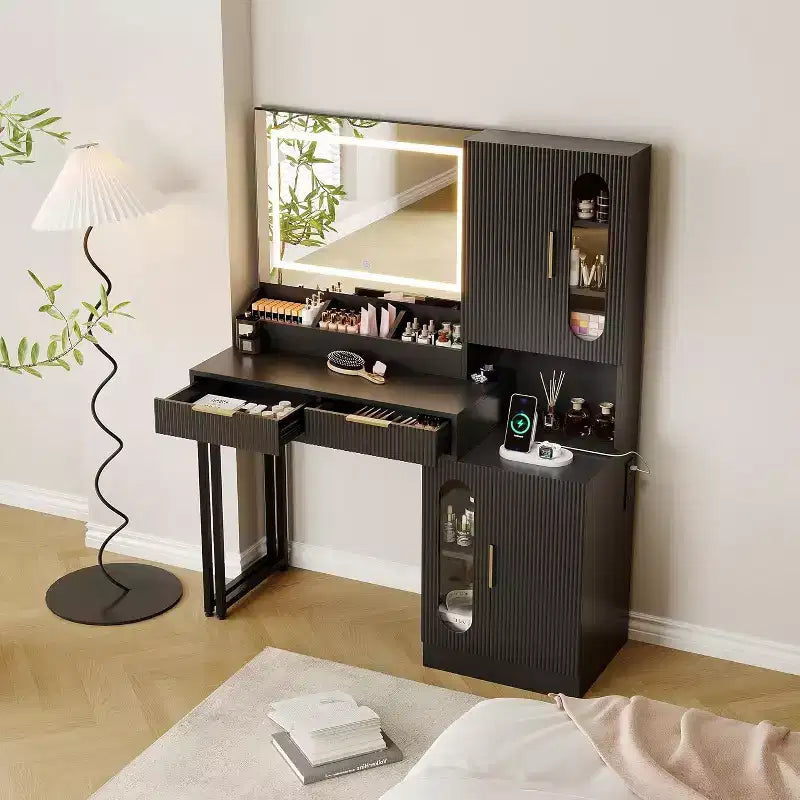 45 Wide Makeup Vanity with Large Cabinets, Drawers, Wooden Vanity Desk, Large Capacity for Bedroom