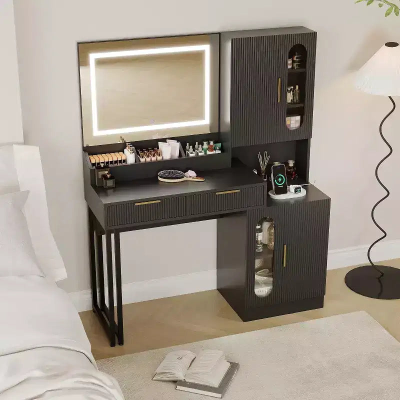 45 Wide Makeup Vanity with Large Cabinets, Drawers, Wooden Vanity Desk, Large Capacity for Bedroom
