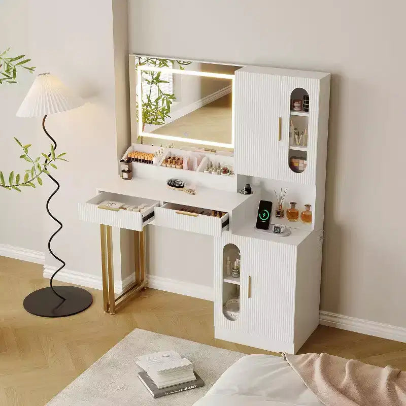 45 Wide Makeup Vanity with Large Cabinets, Drawers, Wooden Vanity Desk, Large Capacity for Bedroom