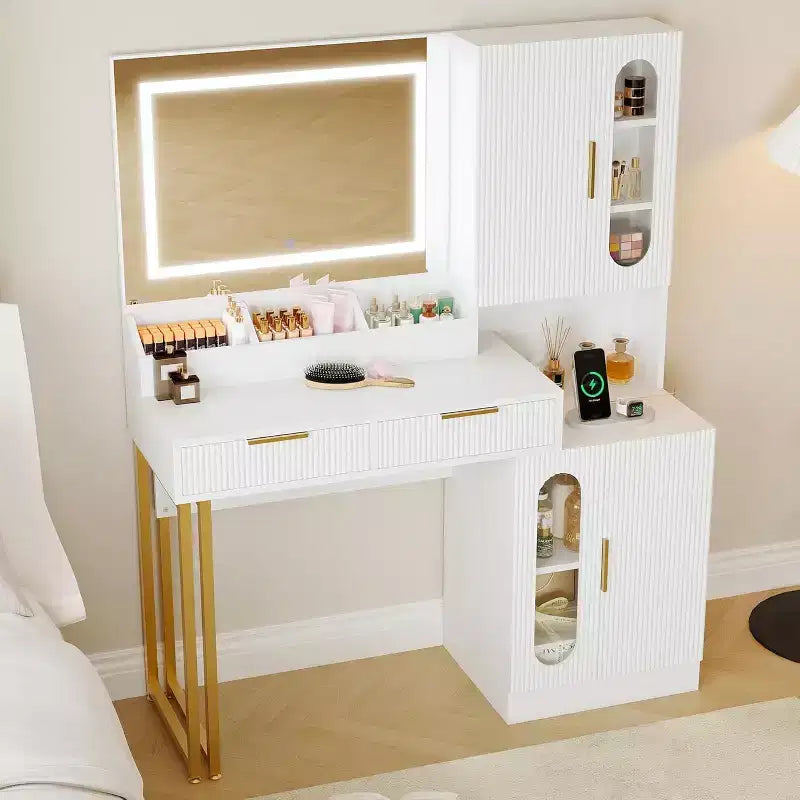 45 Wide Makeup Vanity with Large Cabinets, Drawers, Wooden Vanity Desk, Large Capacity for Bedroom