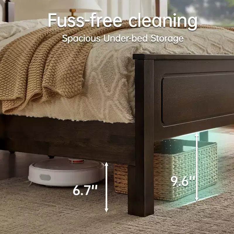 Queen Bedroom Sets Furniture-85 Solid Wood Bed Frame with Upholstered Headboard & 2 Nightstands, No Box Spring Needed, For Bedroom-Morden Fort