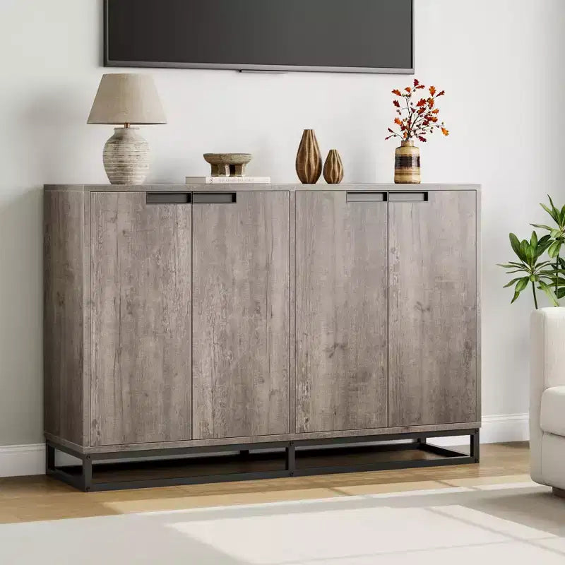 Credenza Buffet da 140 cm con Ante e Ripiani Regolabili, Mobile Contenitore da Cucina