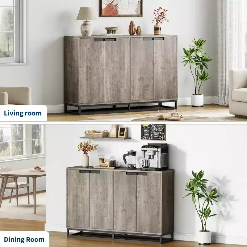 Credenza Buffet da 140 cm con Ante e Ripiani Regolabili, Mobile Contenitore da Cucina