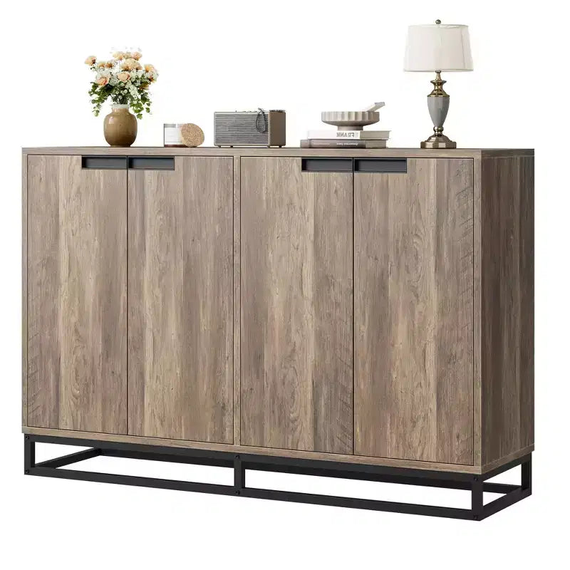 Credenza Buffet da 140 cm con Ante e Ripiani Regolabili, Mobile Contenitore da Cucina