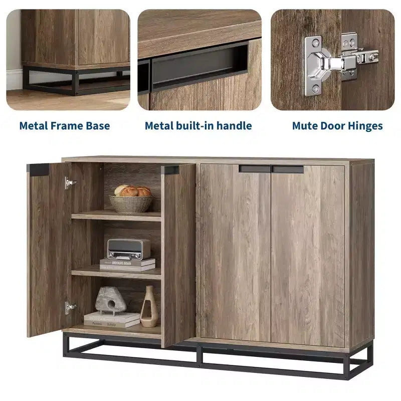 Credenza Buffet da 140 cm con Ante e Ripiani Regolabili, Mobile Contenitore da Cucina