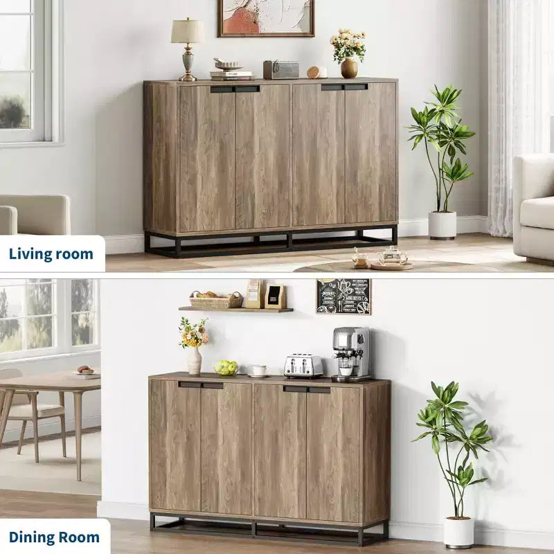 Credenza Buffet da 140 cm con Ante e Ripiani Regolabili, Mobile Contenitore da Cucina