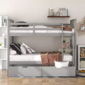 Letto a castello in legno "Full Over Full" con 2 cassetti portaoggetti sotto il letto, struttura robusta per camera da letto, grigio.