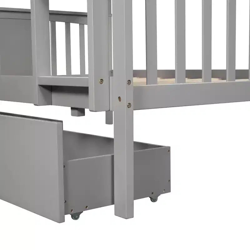 Letto a castello in legno "Full Over Full" con 2 cassetti portaoggetti sotto il letto, struttura robusta per camera da letto, grigio.