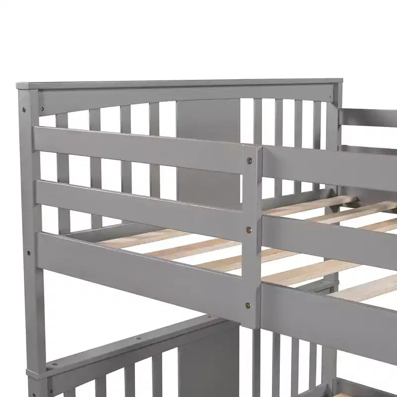 Letto a castello in legno "Full Over Full" con 2 cassetti portaoggetti sotto il letto, struttura robusta per camera da letto, grigio.
