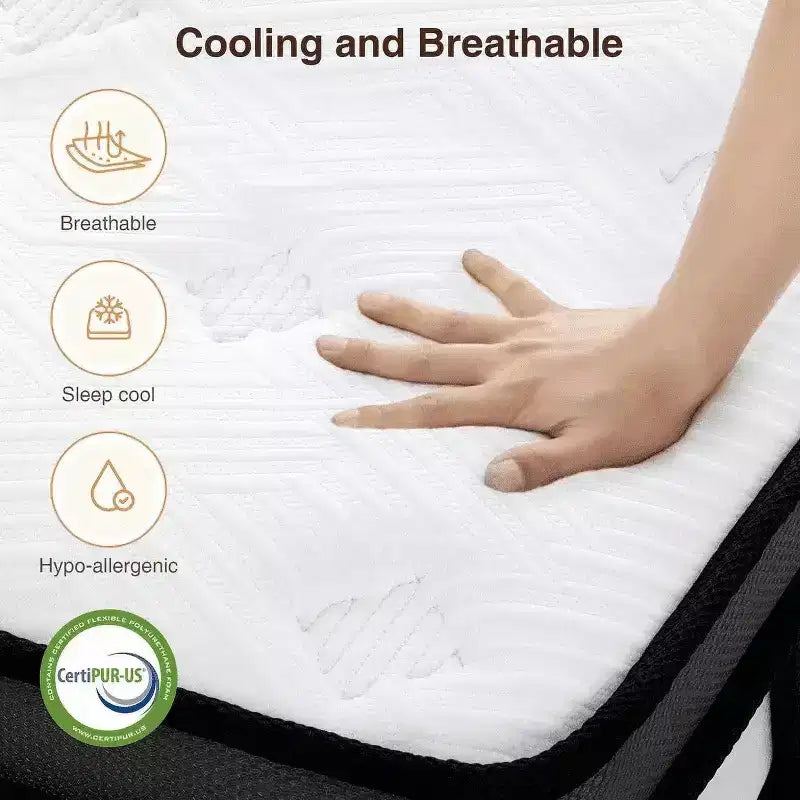 Materasso ibrido matrimoniale da 14 pollici in scatola, memory foam in gel, sonno rinfrescante, sensazione media, rivestimento traspirante, certificato CertiPUR-US