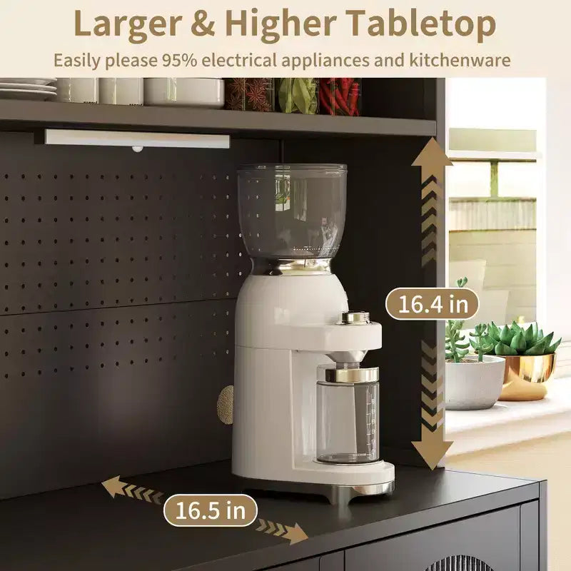 Dispensa da cucina in metallo a 5 ripiani, illuminata a LED, con ripiani regolabili e credenza superiore, per cucina/sala da pranzo