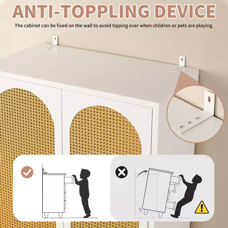 Armadio Guardaroba in Rattan 65" con 2 Cassetti, 2 Ante, Asta Appendiabiti, Mobile Contenitore in Metallo, Armadio Grande Alto in Vimini per Camera da Letto, Bianco