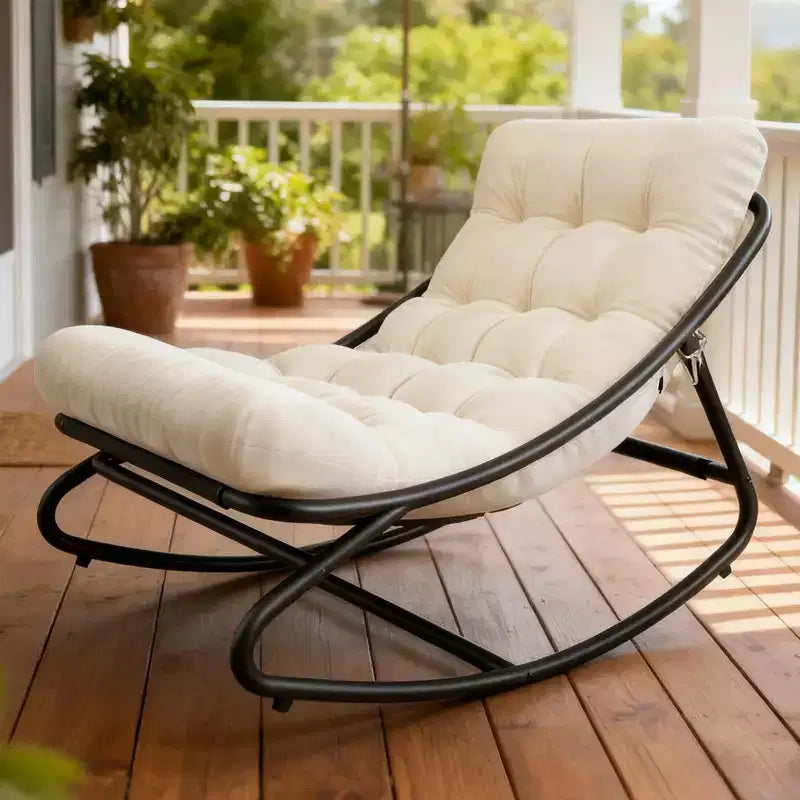Chaise à bascule d'extérieur pour patio, moderne et confortable avec coussins épais pour balcon, porche ou terrasse, structure métallique robuste