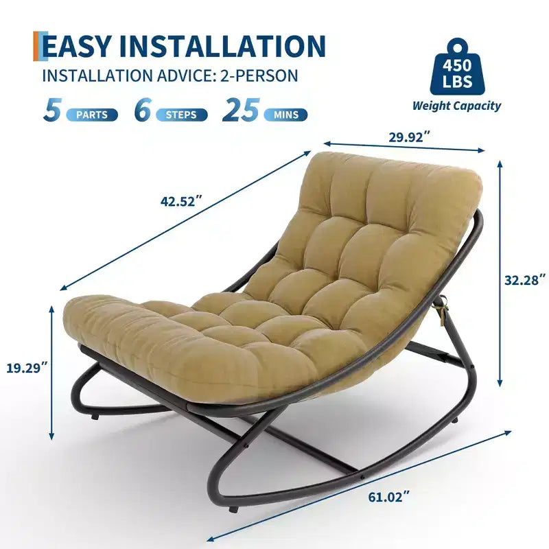 Chaise à bascule d'extérieur pour patio, moderne et confortable avec coussins épais pour balcon, porche ou terrasse, structure métallique robuste